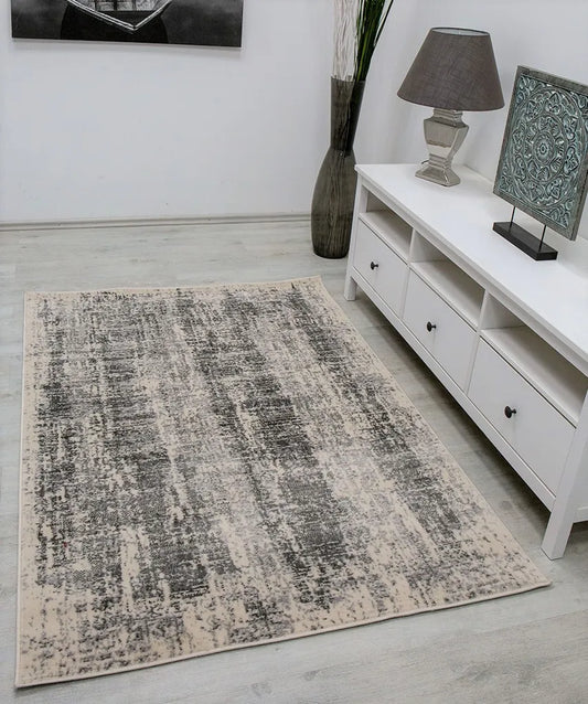  Teppich Beige Grau Creme Abstrakt Vintage Look Wohnzimmer Kurzflor Designer Teppich , Maße:200x280 Cm