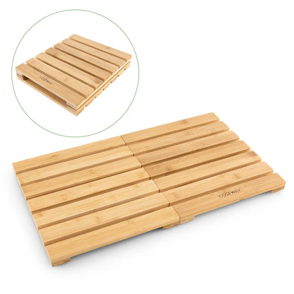  COSTWAY Faltbare Badematte Bambus Rutschfeste Duschmatte Tragbar Bodenmatte Für Badezimmer Spa Schwimmen & Pool 59,5x34,5cm
