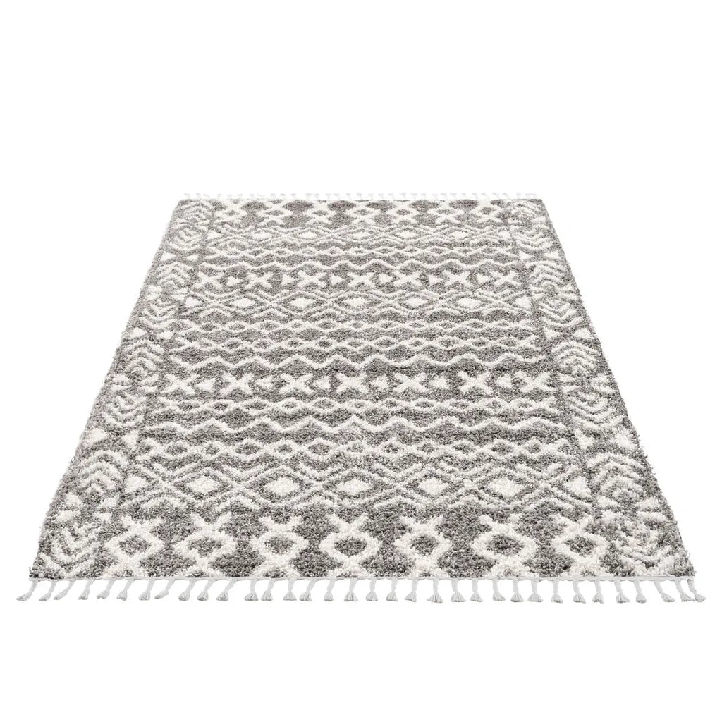 Teppich Wohnzimmer Shaggy Grau Creme Deko Schlafzimmer Hochflor Mit Fransen Flauschig, Größen:200 X 290 Cm