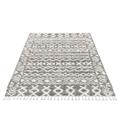  Teppich Wohnzimmer Shaggy Grau Creme Deko Schlafzimmer Hochflor Mit Fransen Flauschig, Größen:200 X 290 Cm