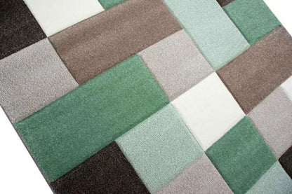  Teppich Wohnzimmerteppich Kurzflor Karo Pastell Grün Grau Mit Konturenschnitt Größe - 120x170 Cm