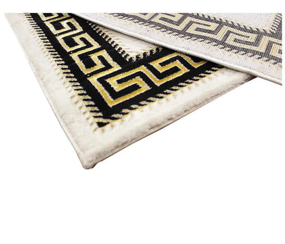  Wohnzimmerteppich Exklusiver Medusa Teppich Weiß-Gold Retro Vintage Stil Teppiche Mäander Carpet Versac Rechteck NEUHEIT 160x230 Cm 10 KG NEUHEIT 100 % Kunstseide Viskose