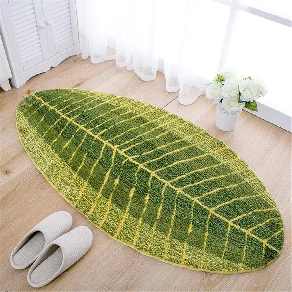 Green Leaf Soft Non-Slip Bath Mat Bath Mat Shower Mat Floor Mat Carpet For Bathroom Kitchen Living Room Bedroom, Green, 40x60 Cm
