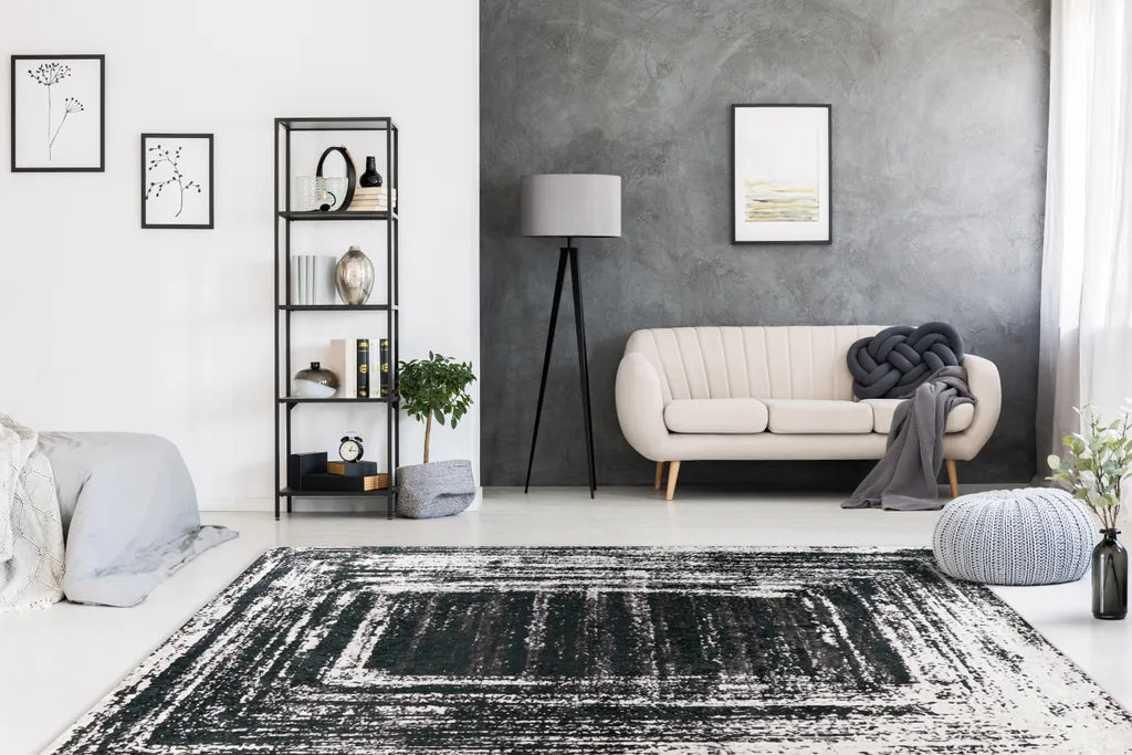  Kayoom - Kurzflor Teppich Rhodin 725 Schwarz / Weiß Grösse: 160cm X 230cm