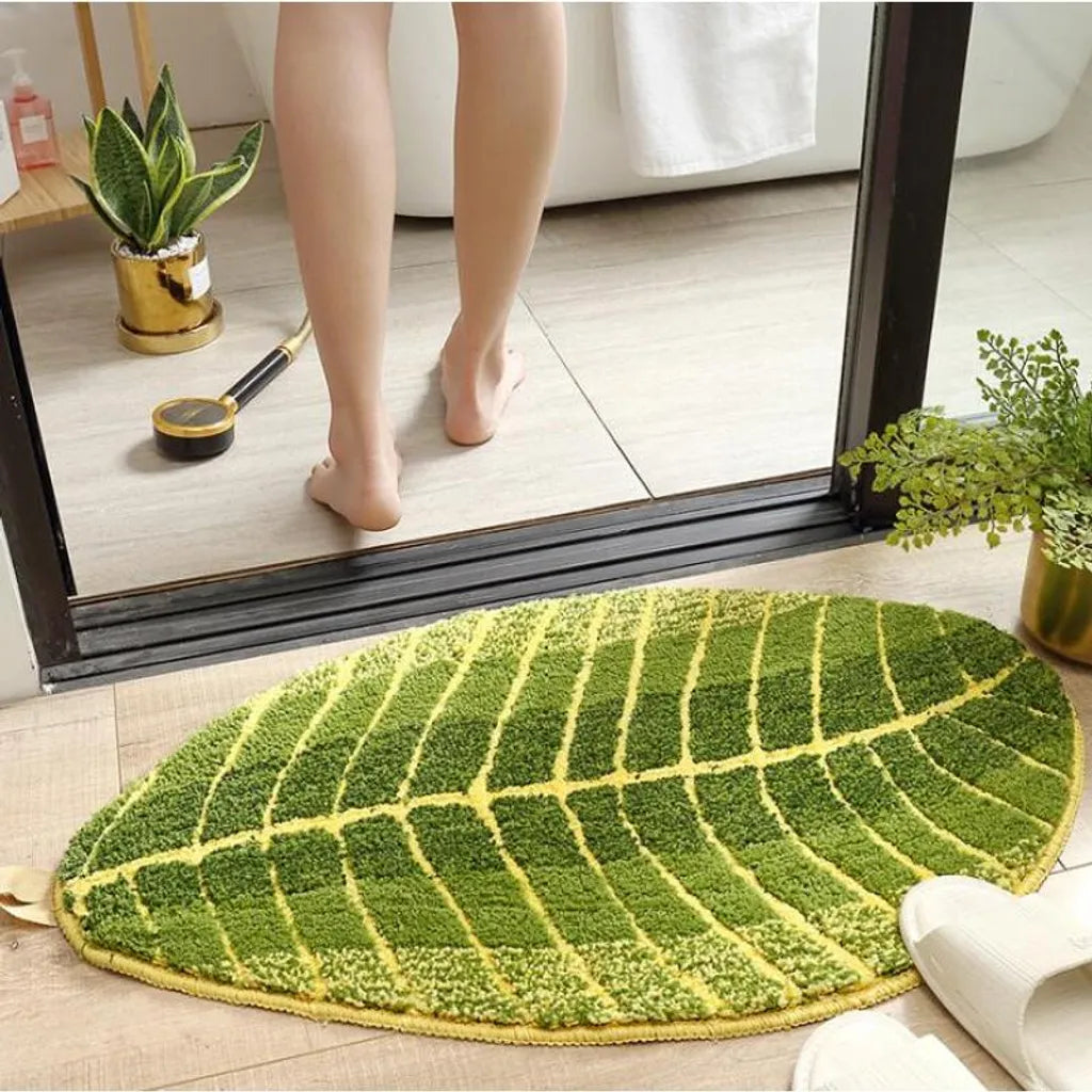  Green Leaf Soft Non-Slip Bath Mat Bath Mat Shower Mat Floor Mat Carpet For Bathroom Kitchen Living Room Bedroom, Green, 40x60 Cm
