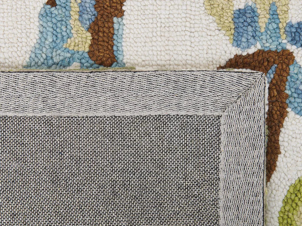  Teppich Mehrfarbig Wolle 80 X 150 Cm Rechteckig Blattmuster Pflanzenmuster Handgetuftet Boho Gefärbt Kurzhaar Kurzflor Bettvorleger Läufer