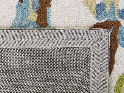  Teppich Mehrfarbig Wolle 80 X 150 Cm Rechteckig Blattmuster Pflanzenmuster Handgetuftet Boho Gefärbt Kurzhaar Kurzflor Bettvorleger Läufer