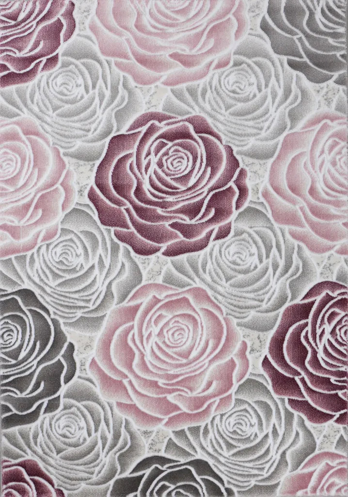  Moderner Wohnzimmer Teppich Rosen Muster In Rosa Grau Creme, Maße:200 X 290 Cm