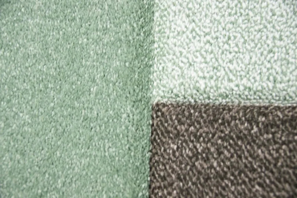  Teppich Wohnzimmerteppich Kurzflor Karo Pastell Grün Grau Mit Konturenschnitt Größe - 120x170 Cm