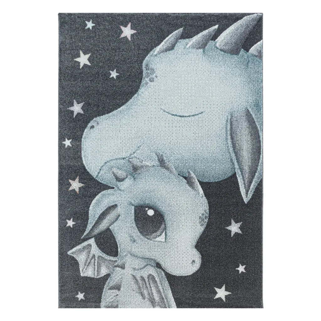  Kinderzimmerteppich,Kinderteppich,kurzflor,Drachen Baby,Weich,Farbe:Blau, Farbe:BLAU, Grösse:200 Cm X 290 Cm