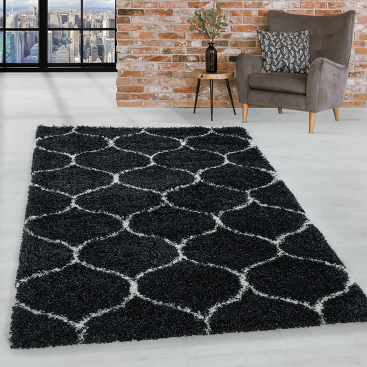  Wohnzimmerteppich,hochflor Shaggy,designer Teppich,Kachel Muster,Farbe:Rosa, Farbe:GRAU, Grösse:240 Cm X 340 Cm