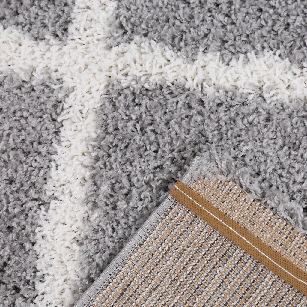  Hochflor Teppich Wohnzimmer Shaggy Skandi Design Rautenmuster Grau Creme Robust Weich Strapazierfähig, Maße:120x170 Cm