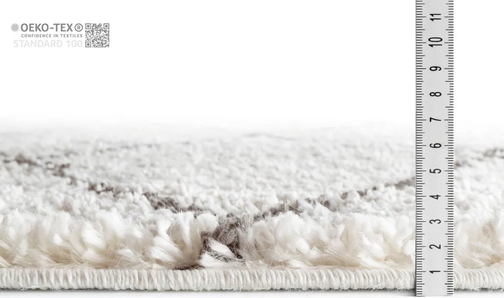  Wohnzimmer Shaggy Teppich Diamantmuster Super Soft Moderner Hochflor Teppich Weiss Grau, Grösse: 155x230cm