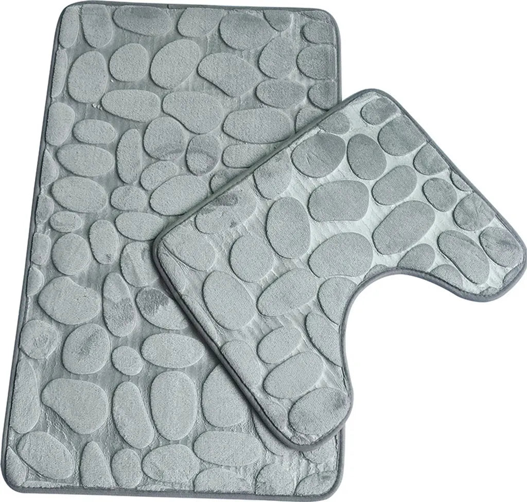  Rutschfestes Stehendes Badematten-Set, 2-teilig, Atmungsaktive Badematte Aus Memory-Schaum, Bequeme, Weiche, Saugfähige Toiletten-Badematten-Halterung,Grau