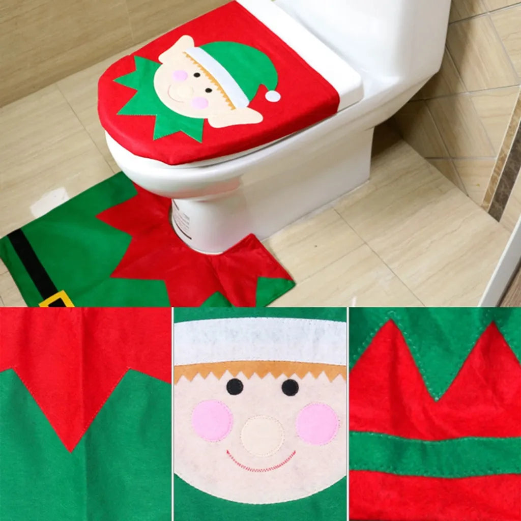  3er/set Bad WC Sitzbezug, Badematte Teppich, Wassertank Deckel Sitzbezug, Weihnachten Badezimmer Dekoration