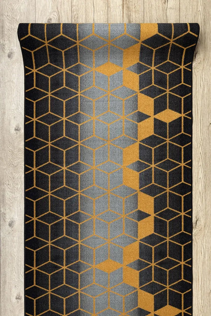  Läufer Antirutsch 67 Cm HEKSAGON Hexagon Schwarz / Gold Schwarz 67x220 Cm