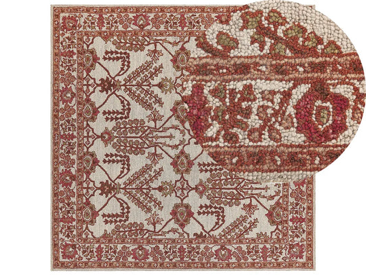  Teppich Orange Und Beige Wolle 200 X 200 Cm Kurzflor Orientalisches Design Vintage Handgetuftet Quadratisch Wohnzimmer Schlafzimmer Flur