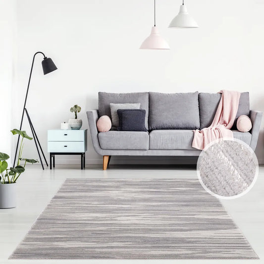  Teppich Modern Designer Flachflor Mit Streifen, Meliert, Hoch-Tief-Effekt In Grau Für Wohnzimmer Und Schlafzimmer, Größe In Cm:200 X 290 Cm