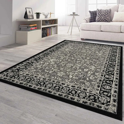  Orient Teppich Grau Schwarz Klassisch Dicht Gewebt Mit Ornament Und Blumenmotiven, Maße:160x230 Cm