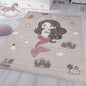  Kinderteppich Kinderzimmer Teppich Meerjungfrau Kurzflor Baby Grau Rosa , Maße:80x150 Cm