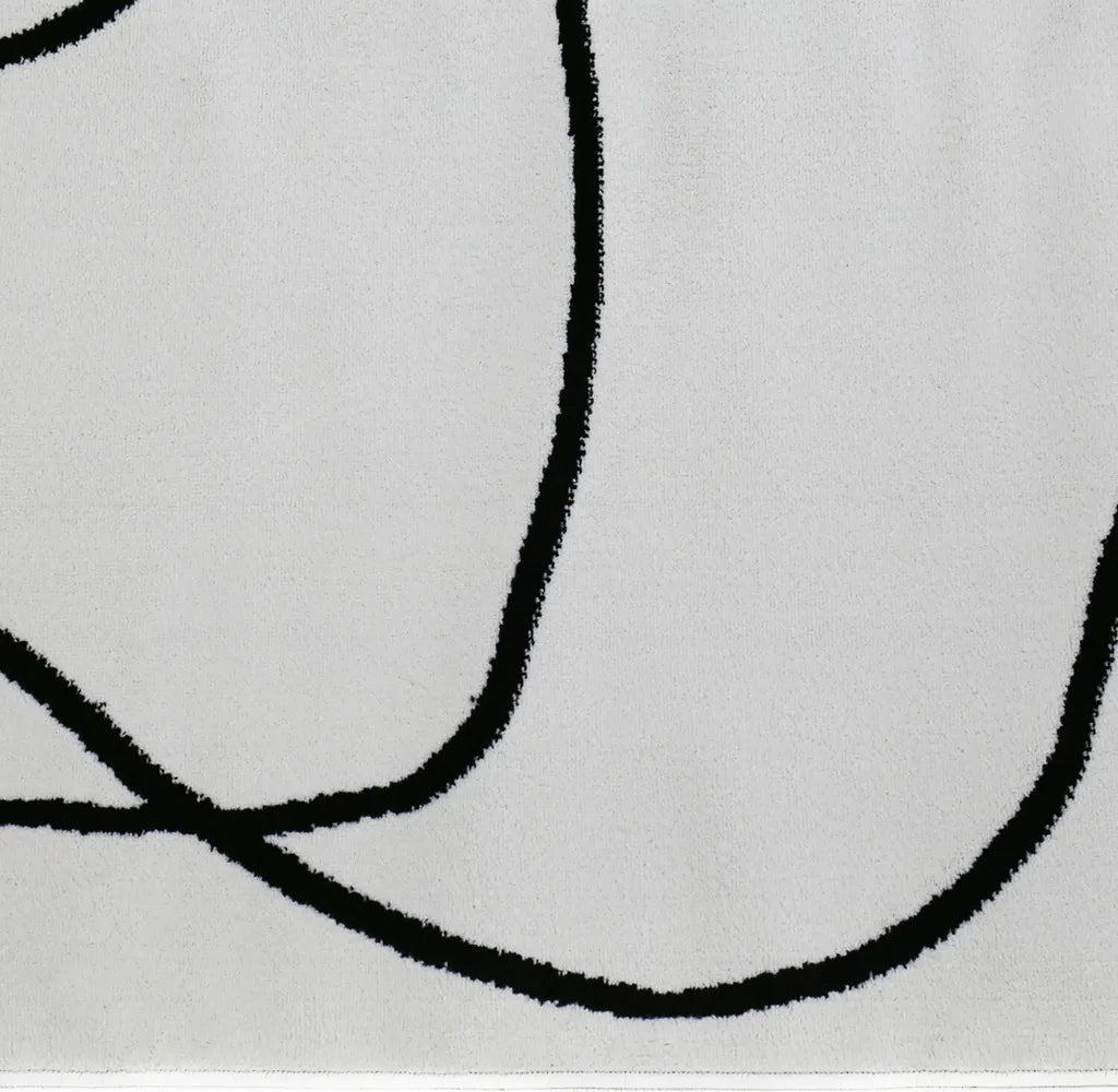  Moderner One-Line Wohnzimmer Teppich In Creme/Schwarz Kunstdesign Kurzflor, Maße:160x230 Cm
