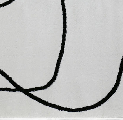  Moderner One-Line Wohnzimmer Teppich In Creme/Schwarz Kunstdesign Kurzflor, Maße:160x230 Cm