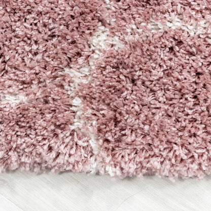  Wohnzimmerteppich,hochflor Shaggy,designer Teppich,Kachel Muster,Farbe:Rosa, Farbe:GRAU, Grösse:240 Cm X 340 Cm