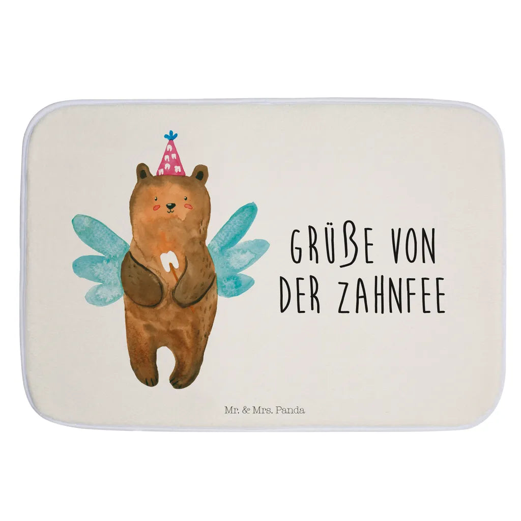  Mr. & Mrs. Panda Badvorleger Zahnfee Bär - Weiß - Geschenk, Duschvorleger, Badematte, Milchzahn, Badteppich, Teddybär, Duschteppich, Erster Zahn, Badezimmerteppich, Teddy
