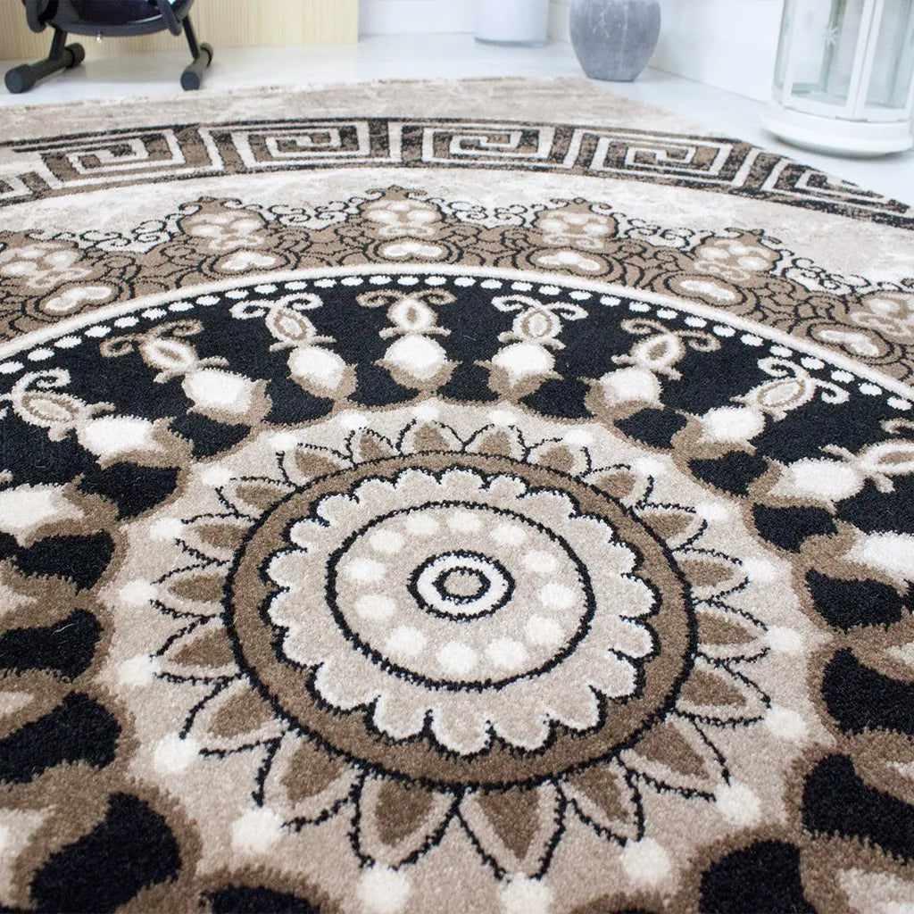  VIMODA Teppich Wohnzimmer Klassisch Kurzflor Orient Design Vintage Mandala Muster Dunkelbraun Braun Beige, Maße:240x340 Cm