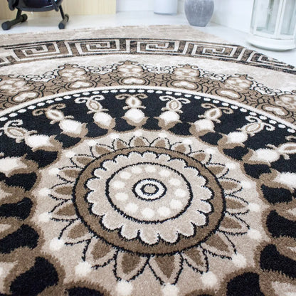  VIMODA Teppich Wohnzimmer Klassisch Kurzflor Orient Design Vintage Mandala Muster Dunkelbraun Braun Beige, Maße:240x340 Cm