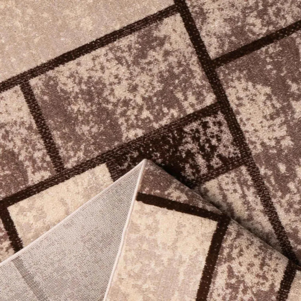  Moderner Teppich Wohnzimmer Geometrisches Muster Meliert In Beige & Braun, Maße:200x280 Cm