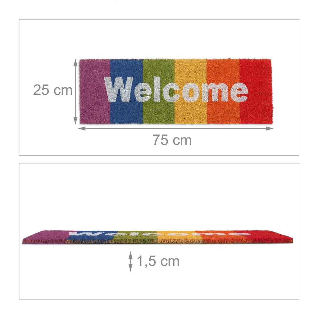  Relaxdays Kokos Fußmatte "Welcome" Regenbogen