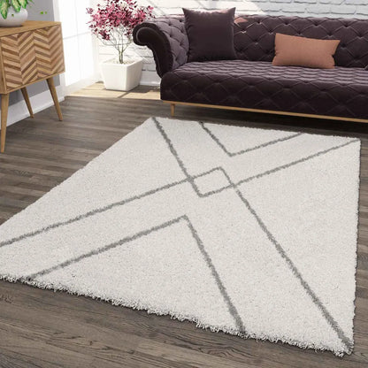  Hochflor Teppich, Weicher Wohnzimmer Shaggy Skandinavischer Stil Raute, Maße:160x220 Cm