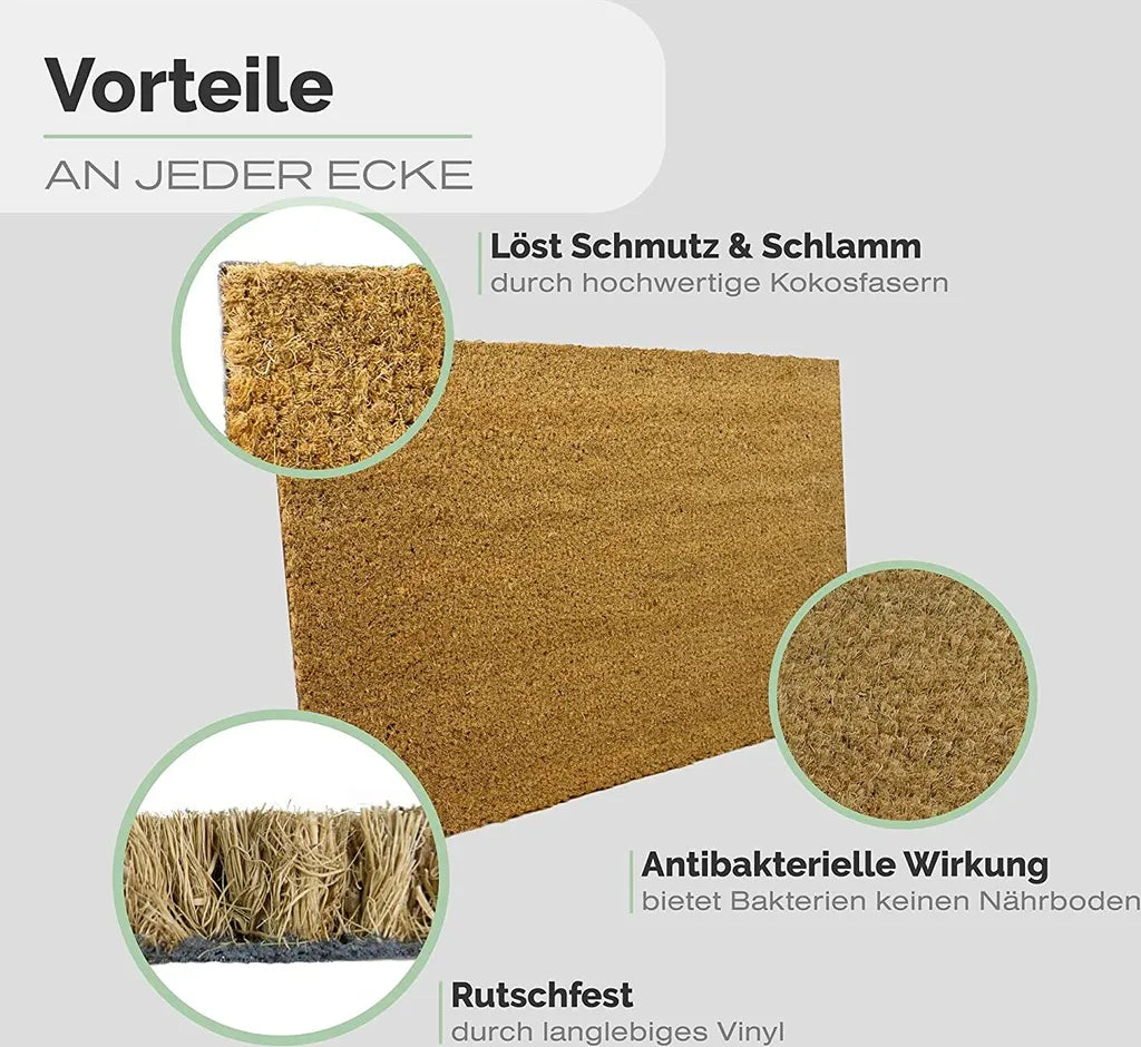  Entrando Fußmatte Aus Kokos - Natur Braun 40x60 Cm - Antibakteriell, Rutschfest, Wetterfest - Optimale Haustür Fussmatte Für Aussen