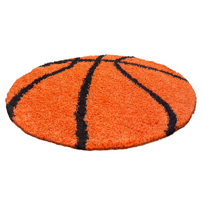  Wunderschöne Kinderteppich Rund , Höhe 30 Mm, Basketball Motiv, Größe:Ø 100 Cm Rund, Farbe:Orange