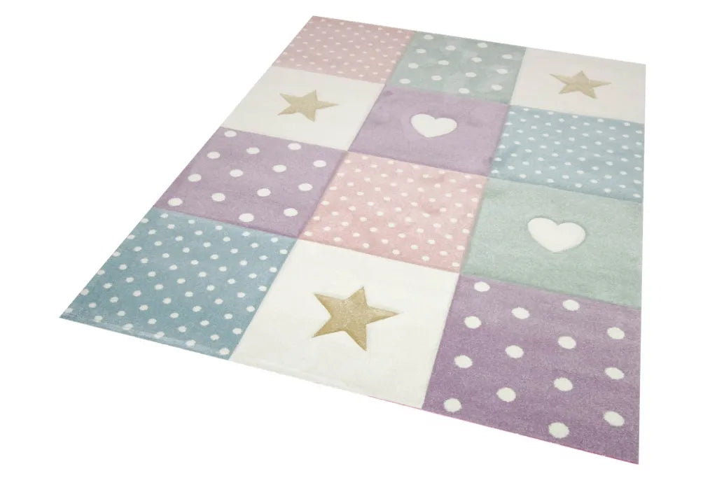  Kinderzimmer Teppich Herz Stern Bunt Größe - 80x150 Cm