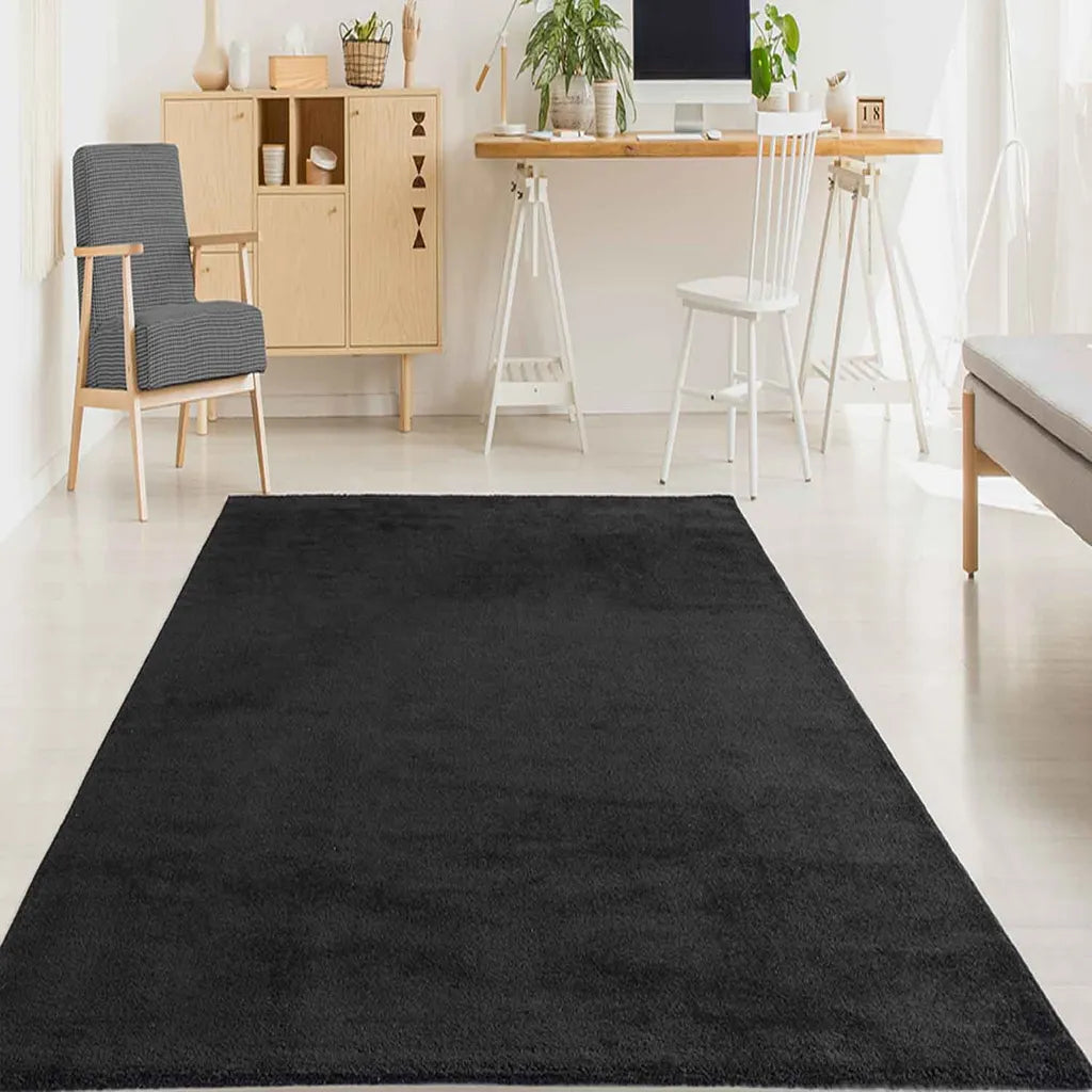  Teppich Wohnzimmer Einfarbig Weich Modern Kurzflor, Versch. Größen Farben, Farbe:Schwarz, Size:140x200 Cm