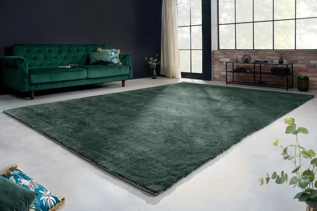  Moderner Kurzflor Teppich HEAVEN XXL 350x250cm Dunkelgrün Viskose-Optik