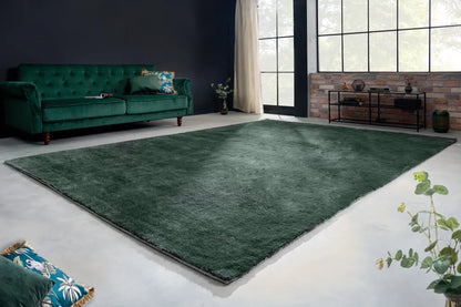  Moderner Kurzflor Teppich HEAVEN XXL 350x250cm Dunkelgrün Viskose-Optik
