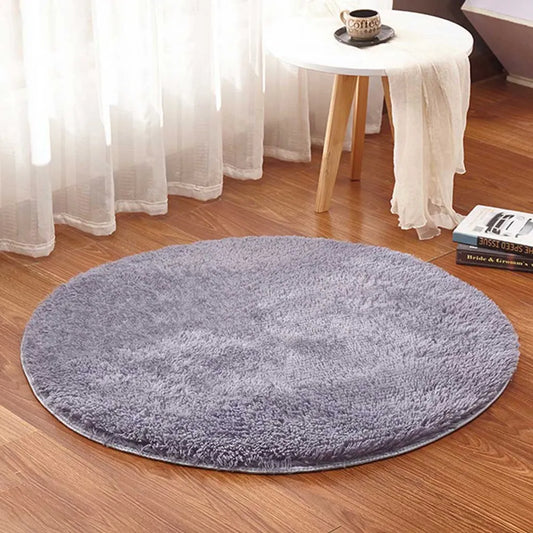  Hochflor Teppich Rund Grau Ø60 Zimmerteppich Kinderzimmer Shaggy Matte Flächenteppich