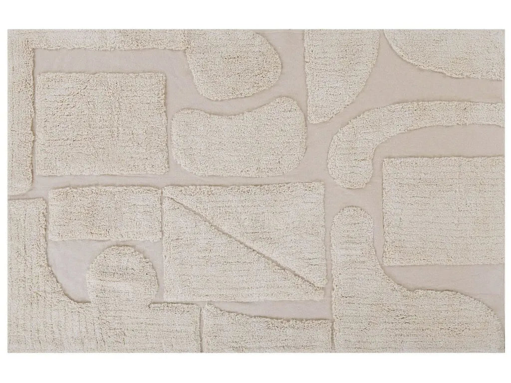  Teppich Beige Baumwolle Rechteckig 160 X 230 Cm Geometrisches Muster Getuftet Modern Weich Kurzhaar Kurzflor Wohn- Und Schlafzimmer