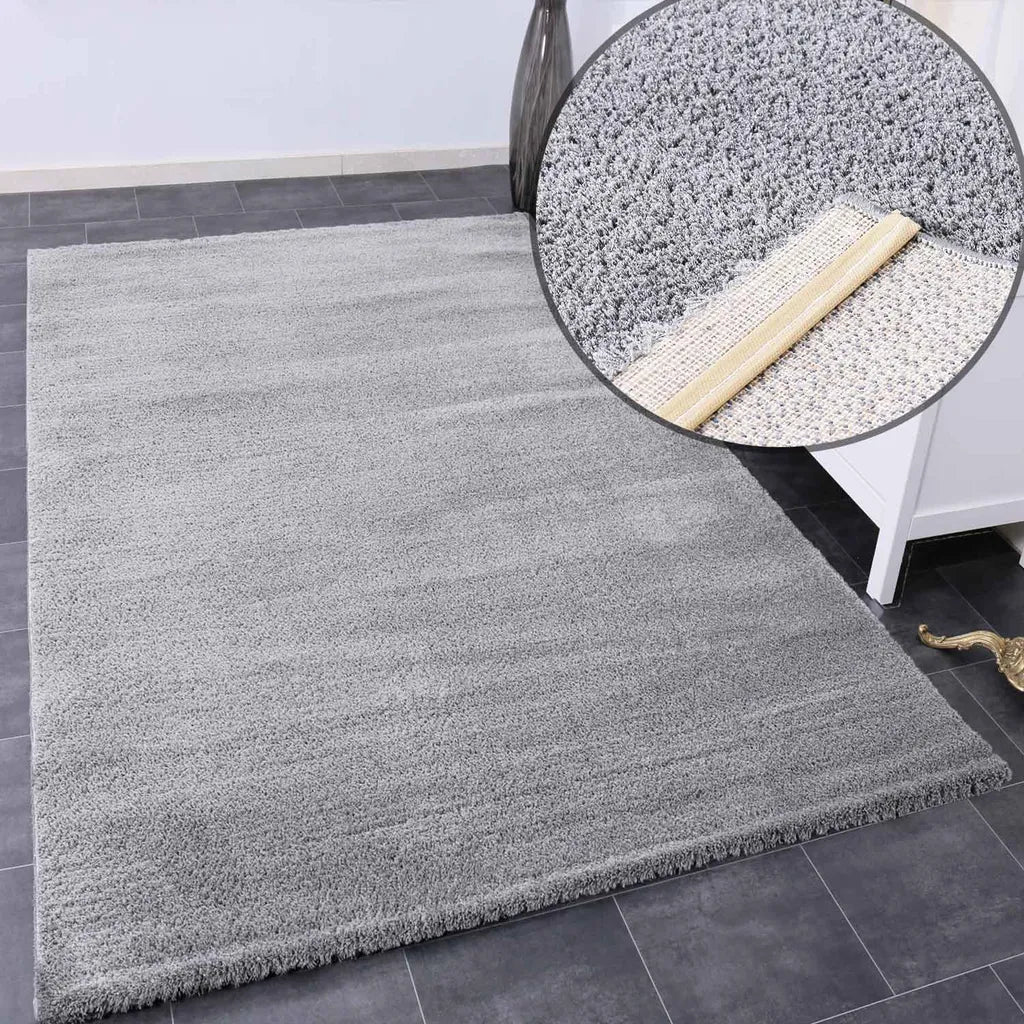  Teppich Wohnzimmer In Hell-Grau Flauschig Microfaser Dicht Gewebt-Weich, Maße:120x170 Cm