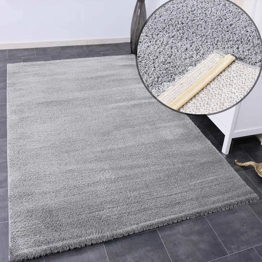  Teppich Wohnzimmer In Hell-Grau Flauschig Microfaser Dicht Gewebt-Weich, Maße:120x170 Cm