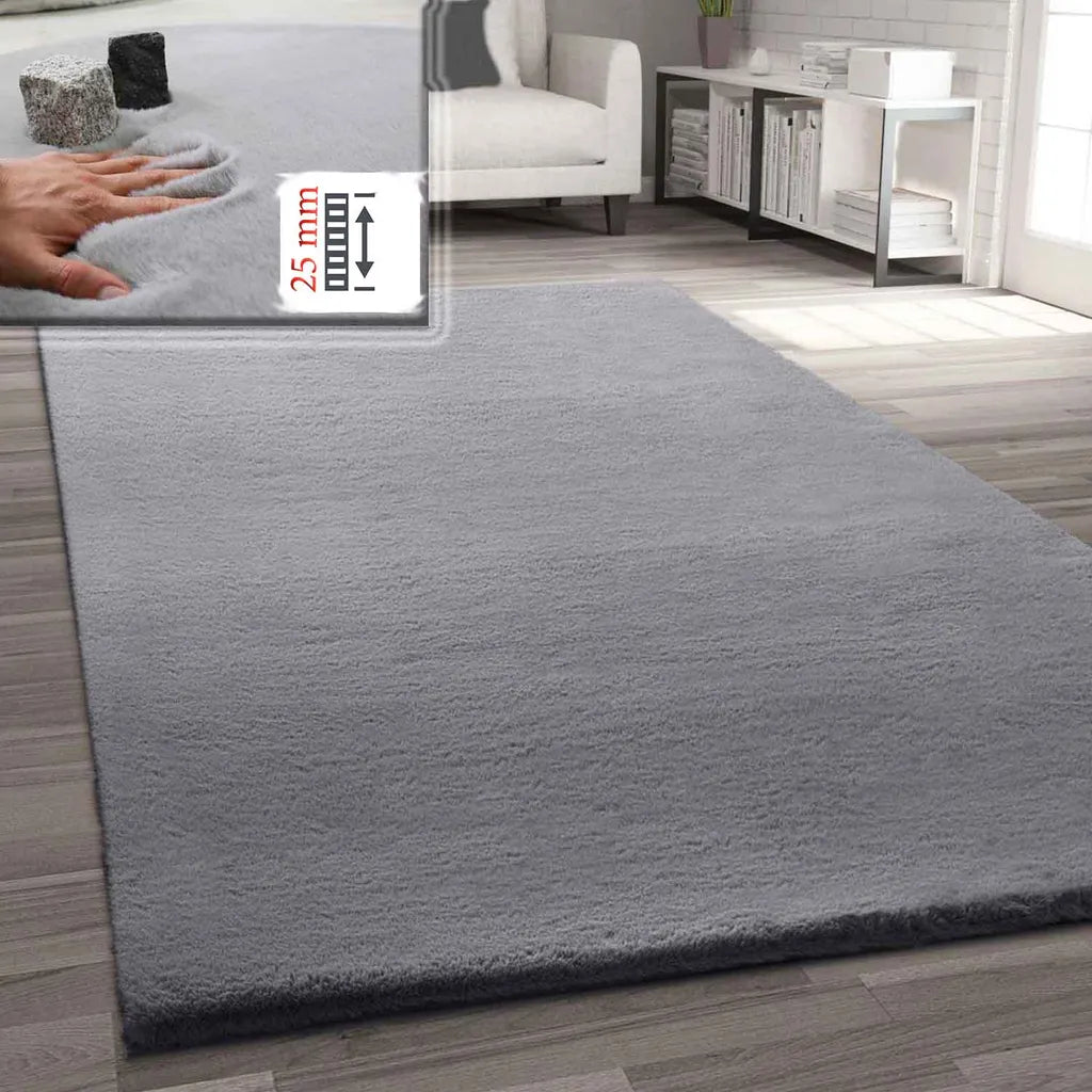  Fellteppich Kunstfell Teppich Imitat In Grau Dicht Flauschig Seidiger Glanz Hochflor, Maße:200x290 Cm