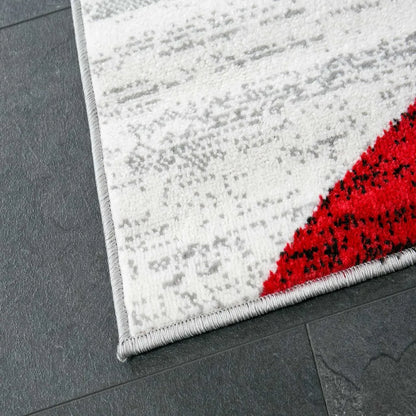  Teppich Geometrisches Muster Meliert In Grau Weiß Schwarz Und Rot, Maße:160x220 Cm