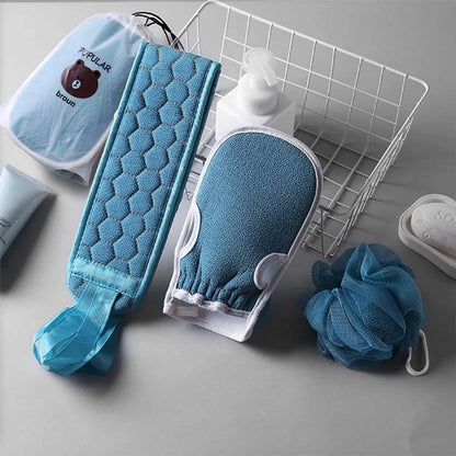 3 Stück/Set Peeling-Handschuhe Und Luffa-Schwamm Zurückversetztes Badetuch（Rosa）