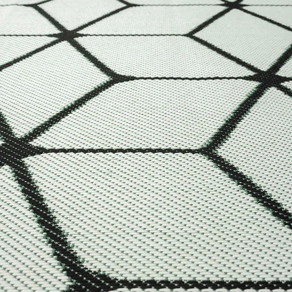  Teppich Rauten Muster In- Und Outdoor Tauglich Robuster Flachgewebe 100% Polypropylen Weiß, Maße:160x220 Cm