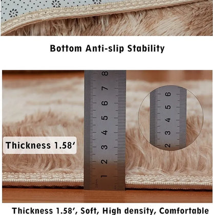  Teppich Wohnzimmer, Weicher Samt Hochflor Wohnzimmerteppich Teppiche Antirutschunterlage Teppiche Für Wohnzimmer Schlafzimmer Matten,160x200cm,Beige