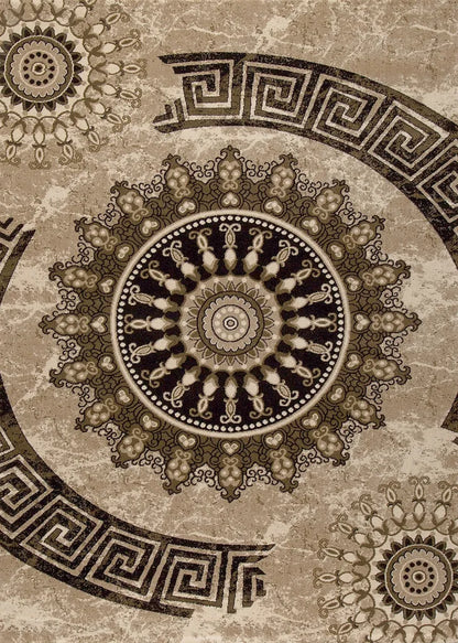  VIMODA Teppich Wohnzimmer Klassisch Kurzflor Orient Design Vintage Mandala Muster Dunkelbraun Braun Beige, Maße:240x340 Cm
