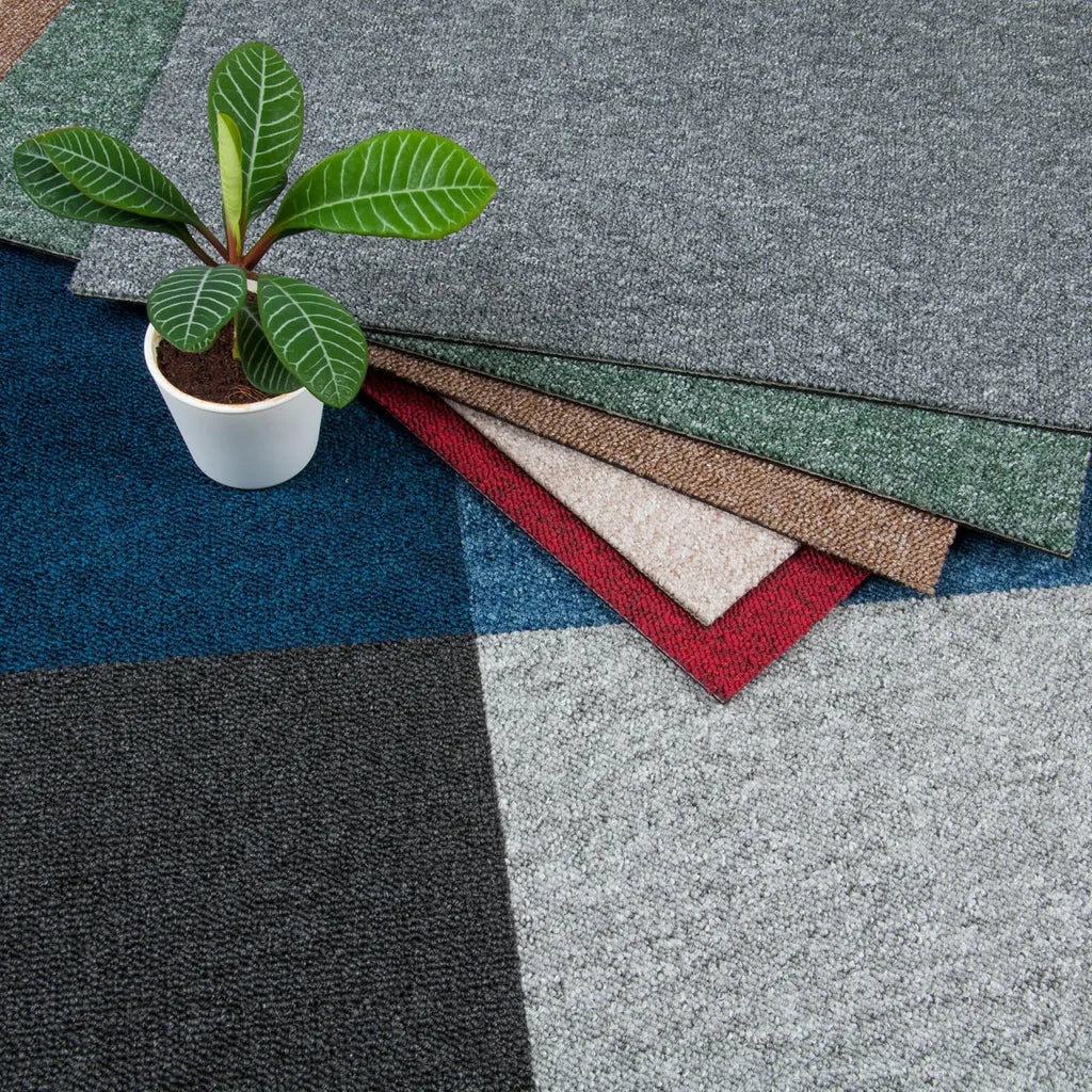  Teppichfliesen Selbstliegend Schatex Living ''2621 Hellblau'' Schlinge | 1 Teppichfliese = 50 X 50 Cm - Ideal Für Zuhause
